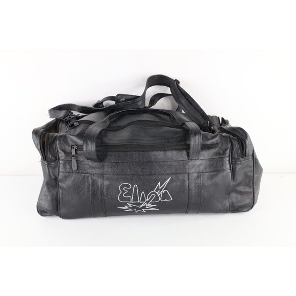 Vintage 90s Streetwear Distressed Lightning Leather Handled Duffel Bag Black